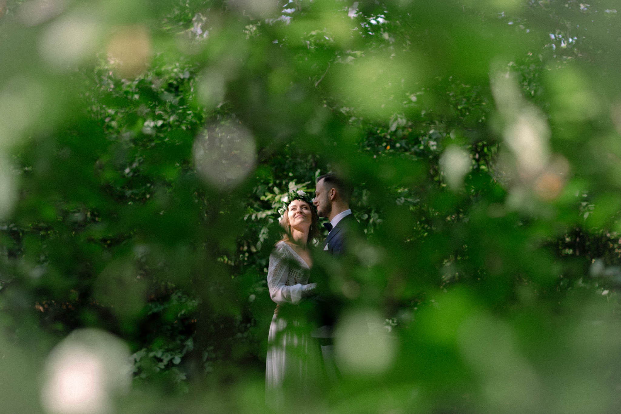 Wedding photography in Poland, natural outdoor portrait of a bride and groom